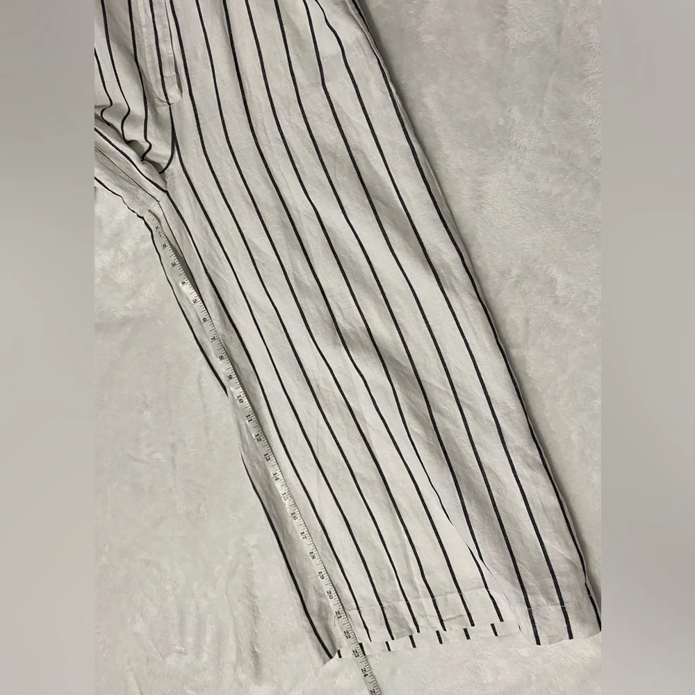 Banana Republic Striped Linen Blend Wide Leg Cropped Jumpsuit